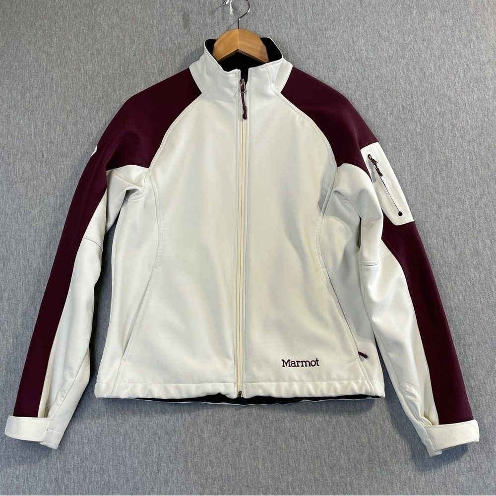 Marmot Soft Shell Jacket Women’s Large Full Zip Moto Lined Polyester Nylon Blend